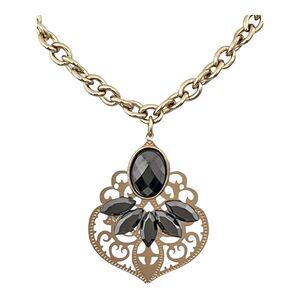 New Spring Street Necklace Gold Tone Ornate Hematite Stones Pendant - 10Z
